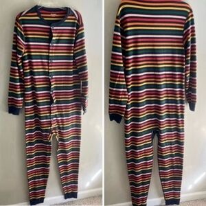 Old Navy Long Underwear Pajamas with Rainbow Color Stripes Medium